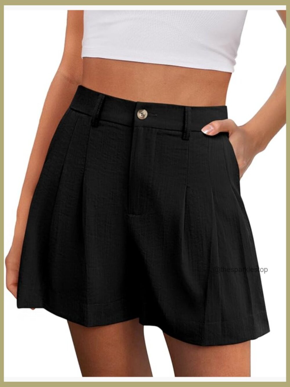 High Waisted Pleated Casual Shorts with Pockets